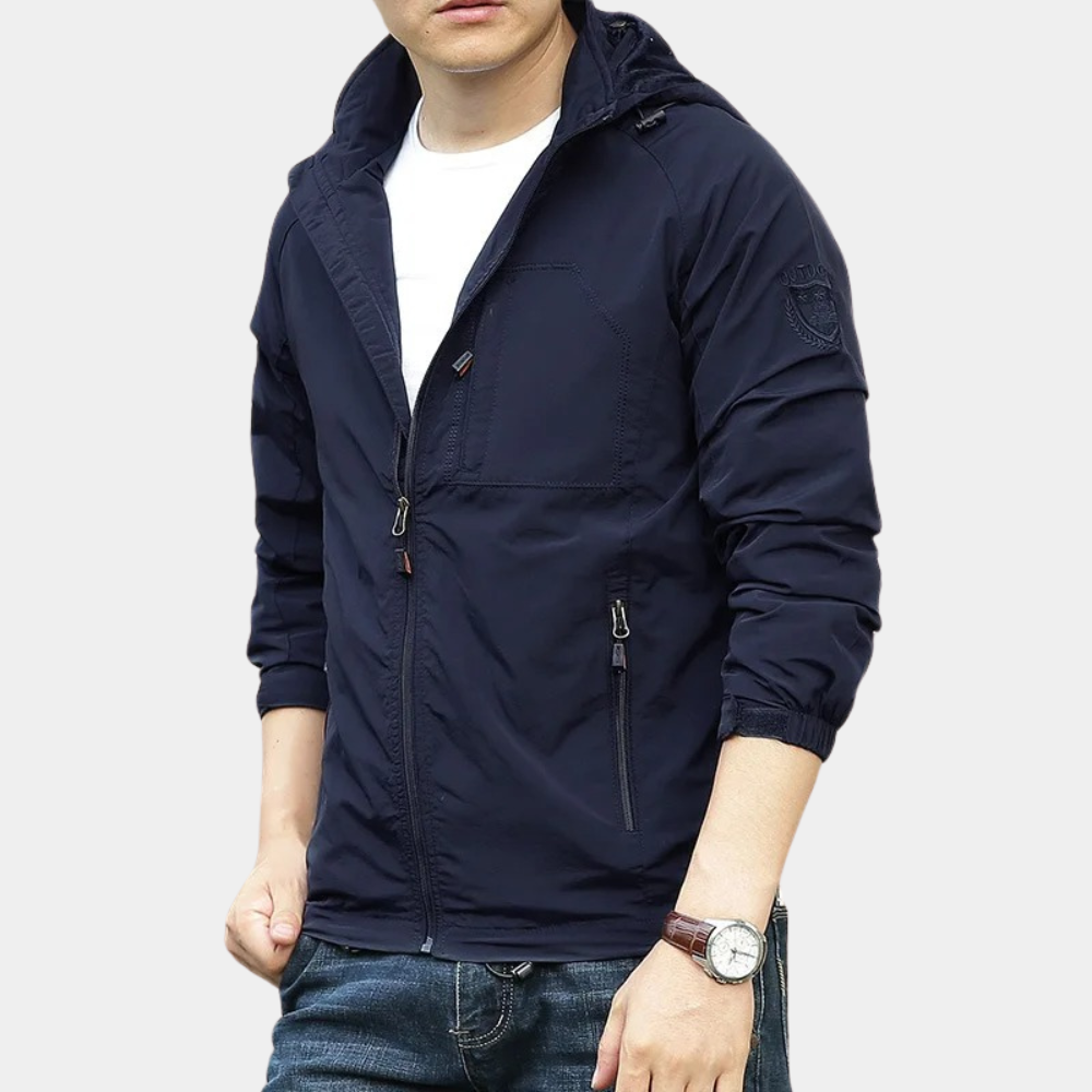 Sommerjacke | Leicht | Mit Kapuze | Cargo-Jacke | Herrenjacke-Marineblau-M-Chaps Herrenmode