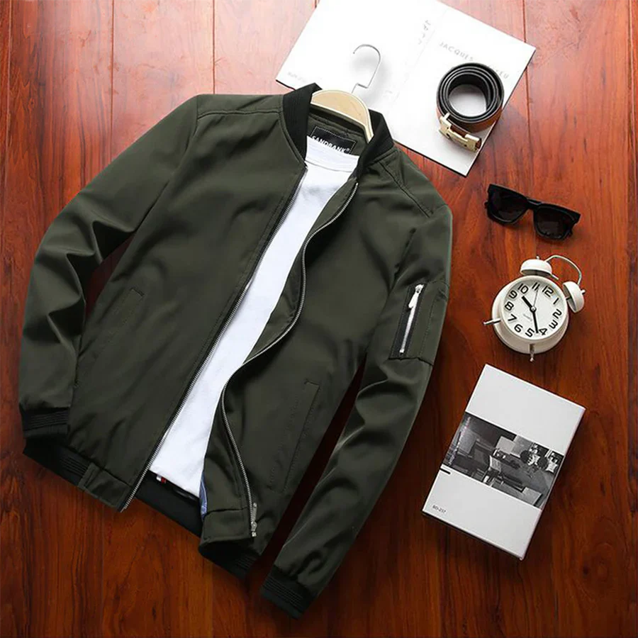Sommerjacke | Reißverschluss | Dünn | Bomberjacke | Herrenjacke-Armeegrün-M-Chaps Herrenmode