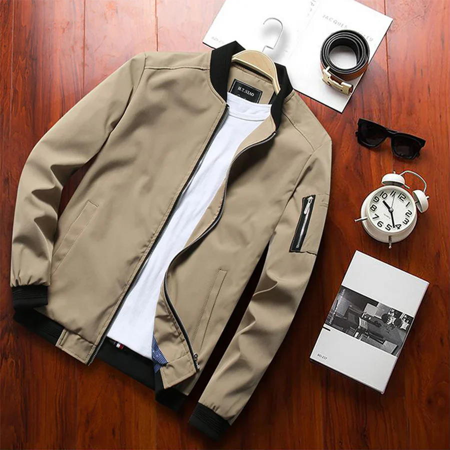 Sommerjacke | Reißverschluss | Dünn | Bomberjacke | Herrenjacke-Khaki-M-Chaps Herrenmode