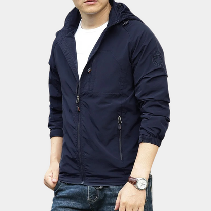 Sommerjacke – dünne, winddichte Herren-Funktionsjacke mit Kapuze-Marineblau-M-Chaps Herrenmode