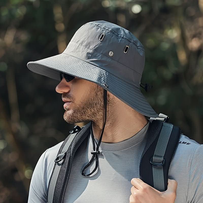 Sonnenhut Herren | UV Schutz | Atmungsaktiv | Breite Krempe-Grau-Chaps Herrenmode