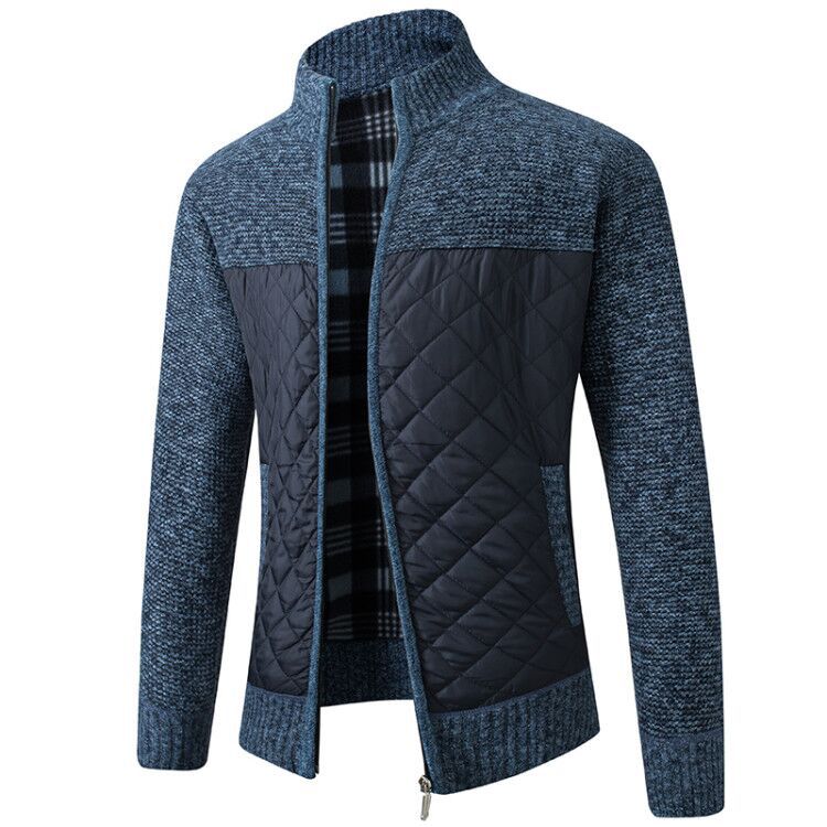 Steppjacke - Herren Zip-Up Strickjacke mit Steppmuster-Blau-S-Chaps Herrenmode