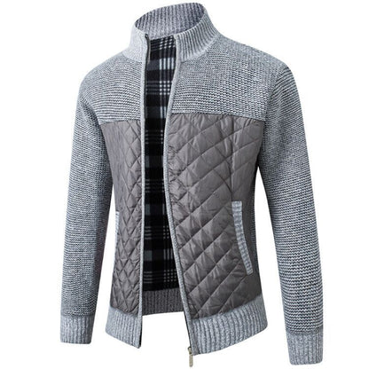 Steppjacke - Herren Zip-Up Strickjacke mit Steppmuster-Grau-S-Chaps Herrenmode