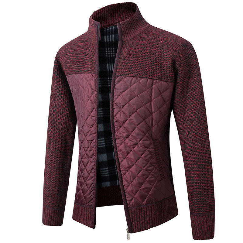 Steppjacke - Herren Zip-Up Strickjacke mit Steppmuster-Rot-S-Chaps Herrenmode