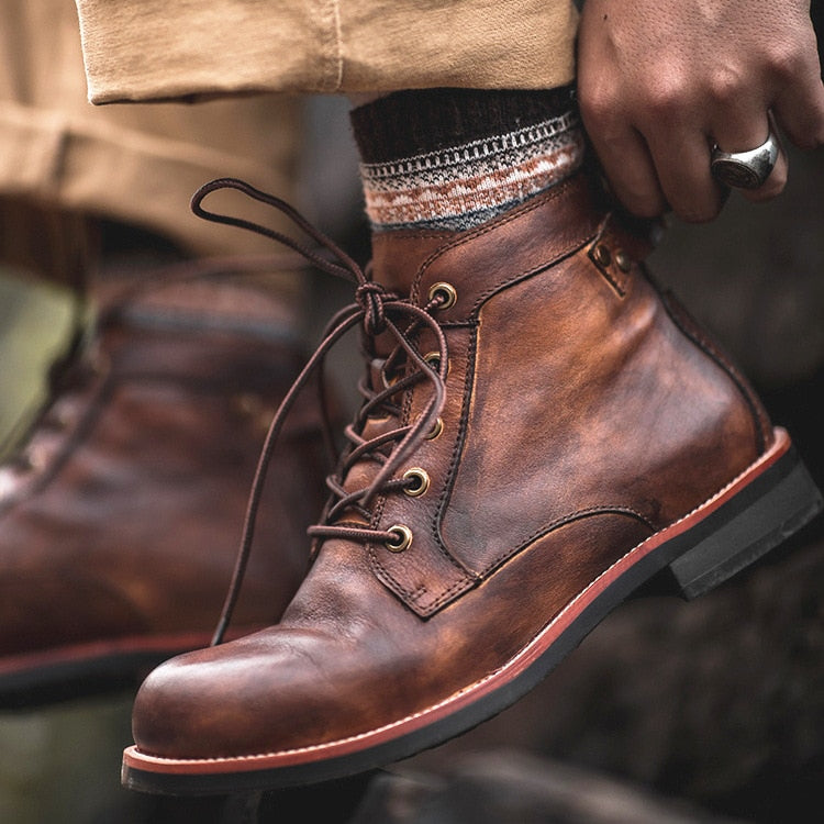 Stiefelette | Schnürung | Winter | Lederstiefel | Herrenstiefel-Bruin-38-Chaps Herrenmode