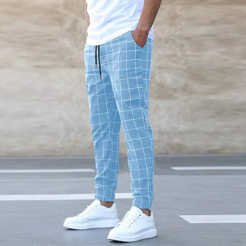 Stretchhosen | Karo | Tunnelzug | Jogger | Herrenhosen-Blau-S-Chaps Herrenmode