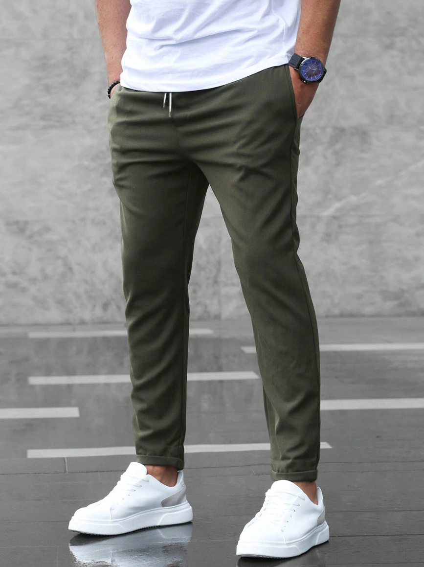 Stretchhosen | Kordelzug | Skinny | Chino-Jogginghosen | Herrenhosen-Armeegrün-S-Chaps Herrenmode