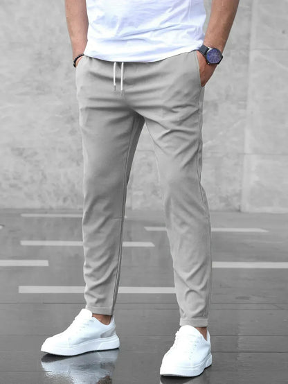 Stretchhosen | Kordelzug | Skinny | Chino-Jogginghosen | Herrenhosen-Grau-S-Chaps Herrenmode