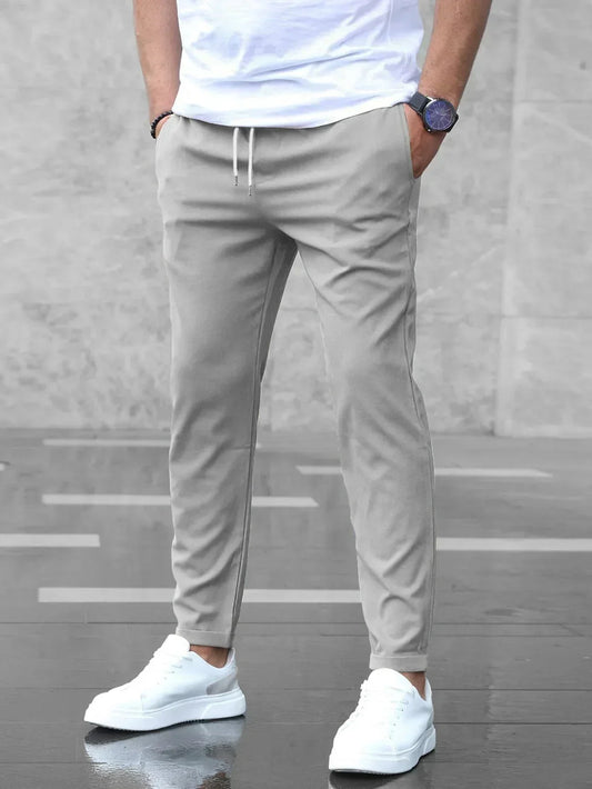 Stretchhosen | Kordelzug | Skinny | Chino-Jogginghosen | Herrenhosen-Grau-S-Chaps Herrenmode