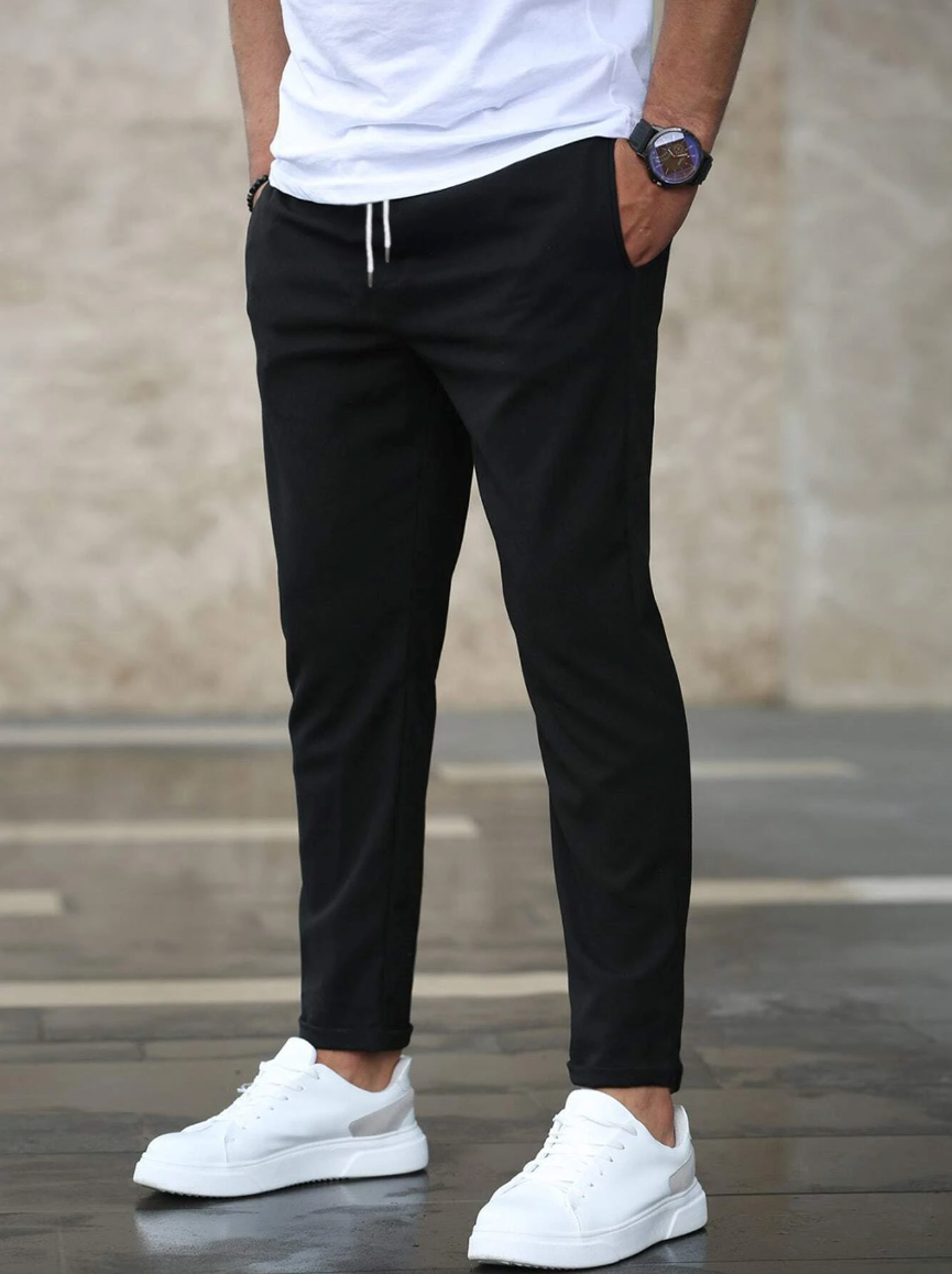 Stretchhosen | Kordelzug | Skinny | Chino-Jogginghosen | Herrenhosen-Schwarz-S-Chaps Herrenmode