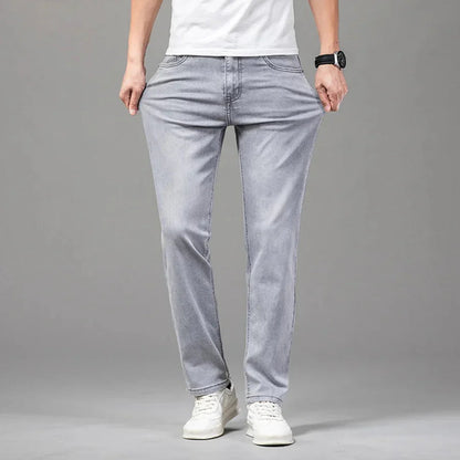 Stretchjeans | Bequem | Normale Passform | Gerade geschnittene Jeans | Herrenjeans-Hellgrau-28-Chaps Herrenmode