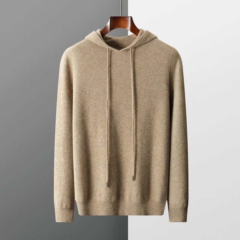 Strick-Hoodie - Herren Plain Pullover mit Kapuze-Braun-S-Chaps Herrenmode