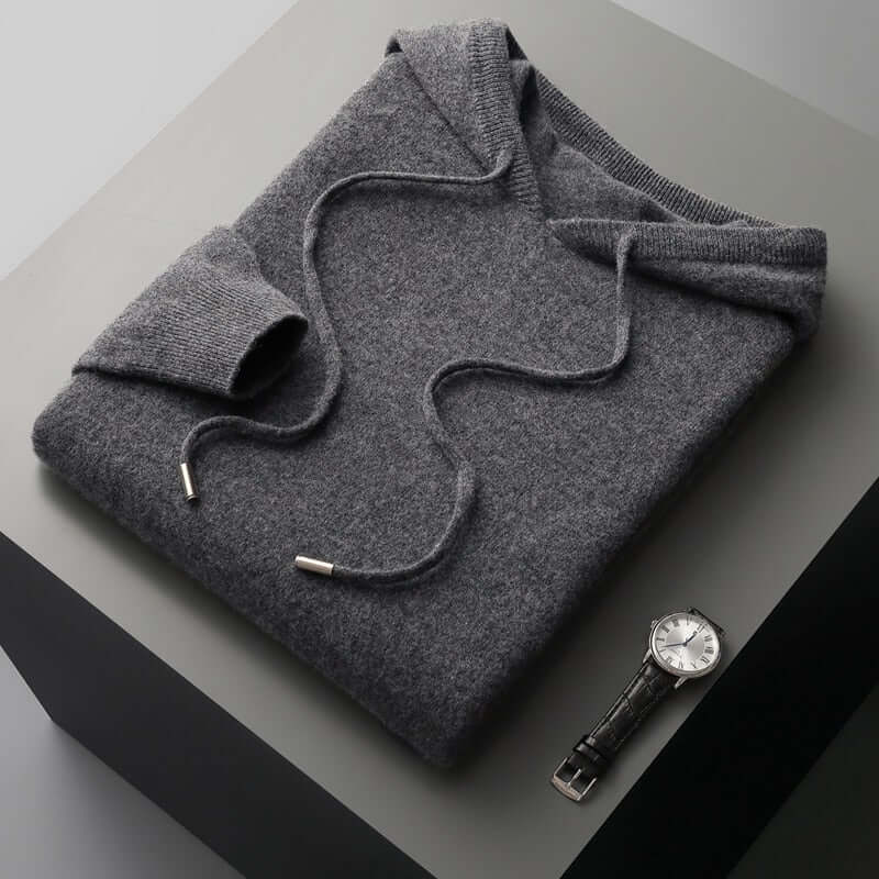 Strick-Hoodie - Herren Plain Pullover mit Kapuze-Dunkelgrau-S-Chaps Herrenmode