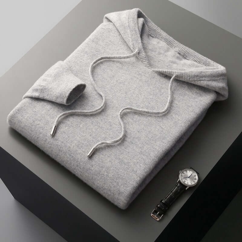 Strick-Hoodie - Herren Plain Pullover mit Kapuze-Grau-S-Chaps Herrenmode