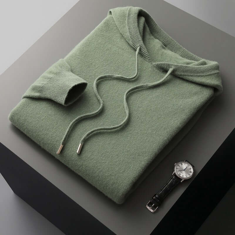 Strick-Hoodie - Herren Plain Pullover mit Kapuze-Grün-S-Chaps Herrenmode