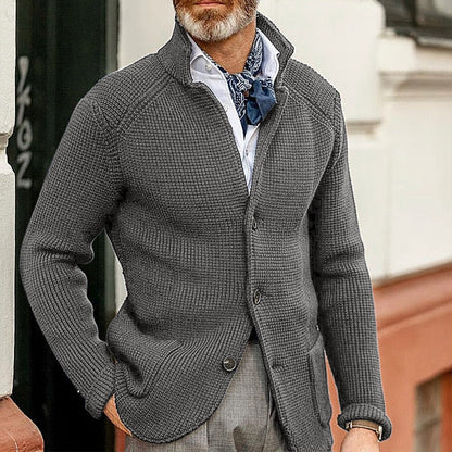 Strickjacke - Button-Up - Langarm - Herrenbekleidung - Strickjacke-Grau-S-Chaps Herrenmode