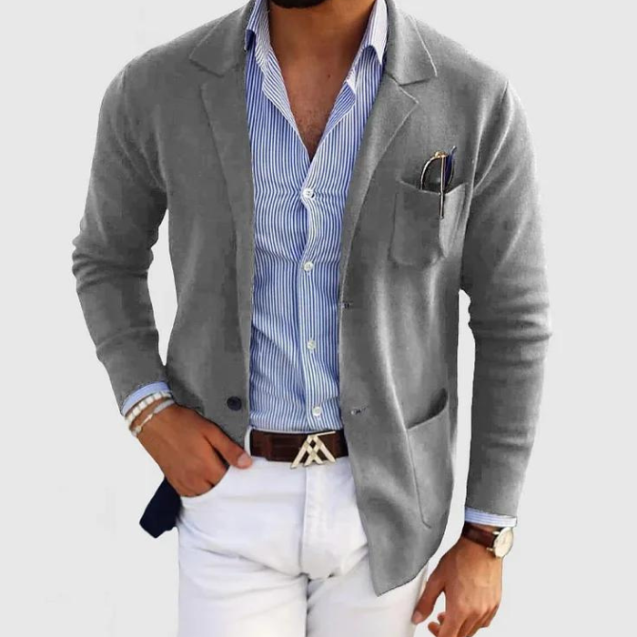 Strickjacke | Button-Up | Taschen | Strickjacke | Herrenbekleidung-Grau-XS-Chaps Herrenmode