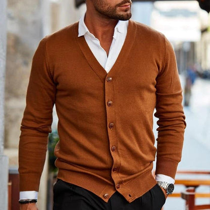 Strickjacke | Button-Up | V-Ausschnitt | Stylische Strickjacken für Männer | Herrenbekleidung-Dunkelbraun-S-Chaps Herrenmode
