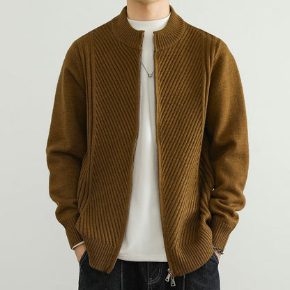 Strickjacke – Durchgehender Reißverschluss – Lockere Passform – Sweater mit Reißverschluss – Herren-Strickmode-Braun-XS-Chaps Herrenmode