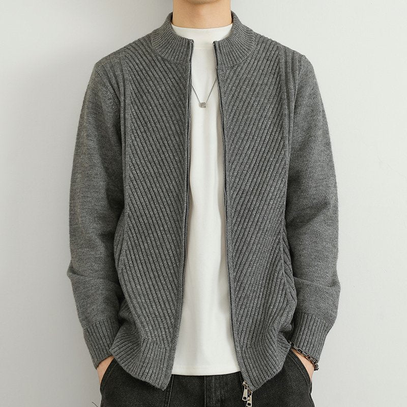 Strickjacke – Durchgehender Reißverschluss – Lockere Passform – Sweater mit Reißverschluss – Herren-Strickmode-Grau-XS-Chaps Herrenmode