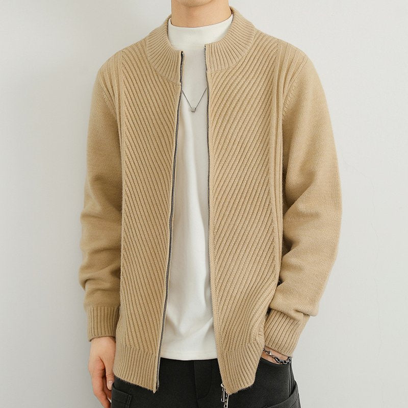 Strickjacke – Durchgehender Reißverschluss – Lockere Passform – Sweater mit Reißverschluss – Herren-Strickmode-Khaki-XS-Chaps Herrenmode