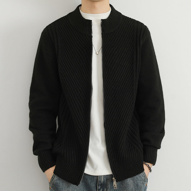 Strickjacke – Durchgehender Reißverschluss – Lockere Passform – Sweater mit Reißverschluss – Herren-Strickmode-Schwarz-XS-Chaps Herrenmode