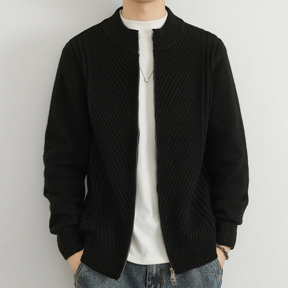 Strickjacke – Durchgehender Reißverschluss – Lockere Passform – Sweater mit Reißverschluss – Herren-Strickmode-Schwarz-XS-Chaps Herrenmode