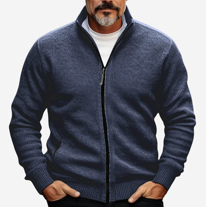 Strickjacke – Durchgehender Reißverschluss – Taschen – Strickjacke mit Reißverschluss – Herren-Strickmode-Blau-S-Chaps Herrenmode
