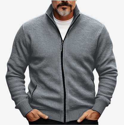 Strickjacke – Durchgehender Reißverschluss – Taschen – Strickjacke mit Reißverschluss – Herren-Strickmode-Hellgrau-S-Chaps Herrenmode