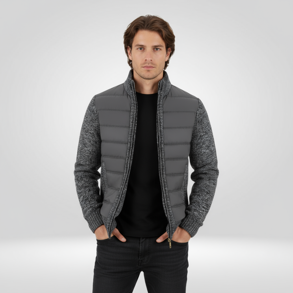 Strickjacke – Herren-Daunenjacke mit Reißverschluss und Wattierung-Dunkelgrau-S-Chaps Herrenmode