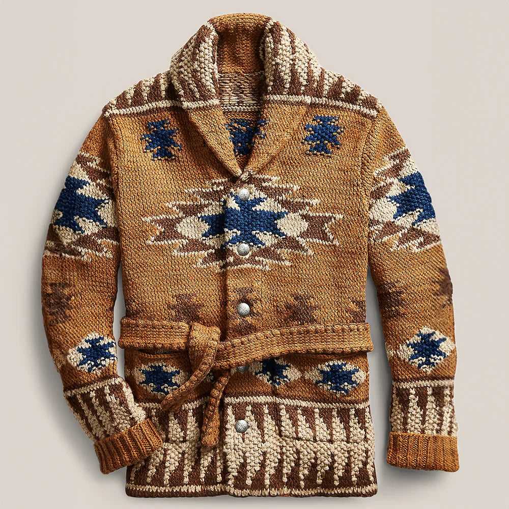 Strickjacke - Herren Strickjacke mit Knopfleiste und Gürtel-Chaps Herrenmode