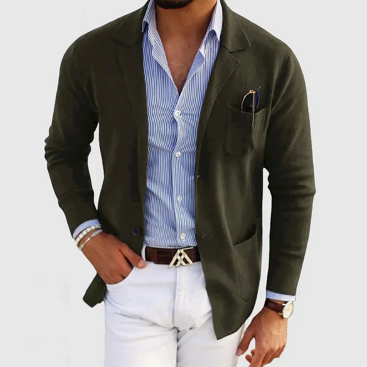 Strickjacke | Langarm | Button-Up | Herren Blazer | Herrenbekleidung-Dunkelgrün-XS-Chaps Herrenmode