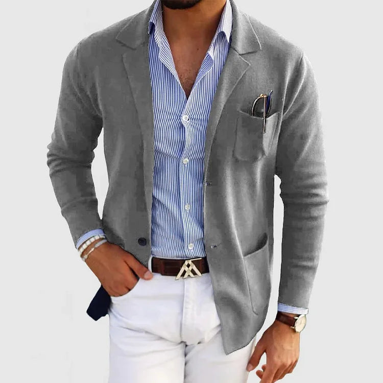 Strickjacke | Langarm | Button-Up | Herren Blazer | Herrenbekleidung-Grau-XS-Chaps Herrenmode