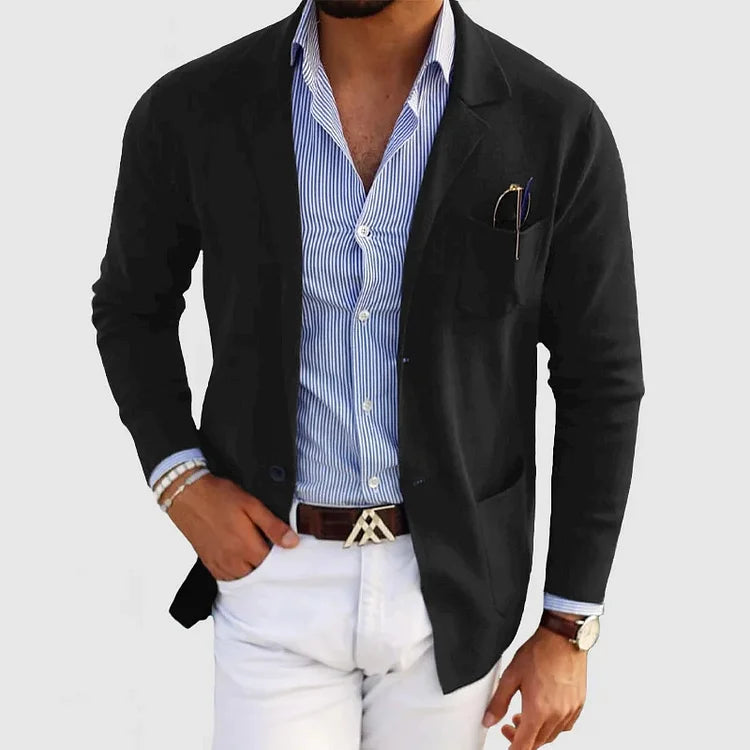 Strickjacke - Langärmelige Strickjacke mit Knopfleiste und Taschen für Männer-Schwar-XS-Chaps Herrenmode