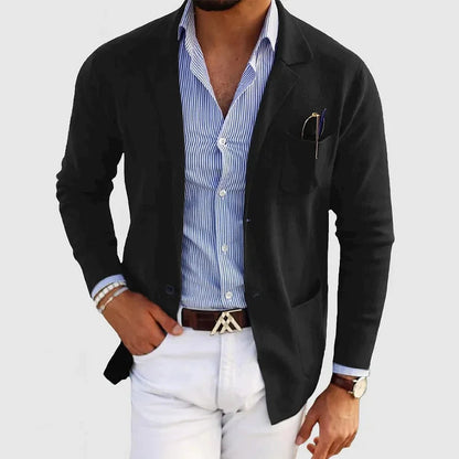 Strickjacke - Langärmelige Strickjacke mit Knopfleiste und Taschen für Männer-Schwar-XS-Chaps Herrenmode