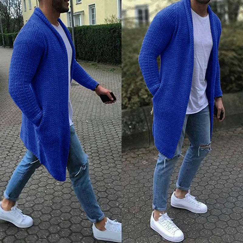 Strickjacke | Lässig | Offene Vorderseite | Lange Strickjacke | Herren-Strickjacke-Blau-M-Chaps Herrenmode