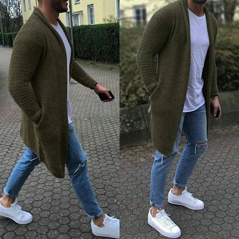 Strickjacke | Lässig | Offene Vorderseite | Lange Strickjacke | Herren-Strickjacke-Grün-M-Chaps Herrenmode