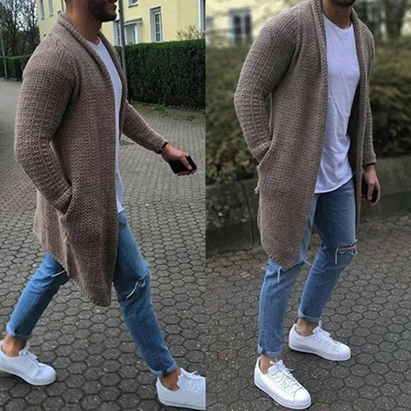 Strickjacke | Lässig | Offene Vorderseite | Lange Strickjacke | Herren-Strickjacke-Khaki-M-Chaps Herrenmode