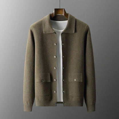 Strickjacke | Mit Kragen | Taschen | Strickjacke mit Knöpfen | Herren-Strickmode-Grün-S-Chaps Herrenmode
