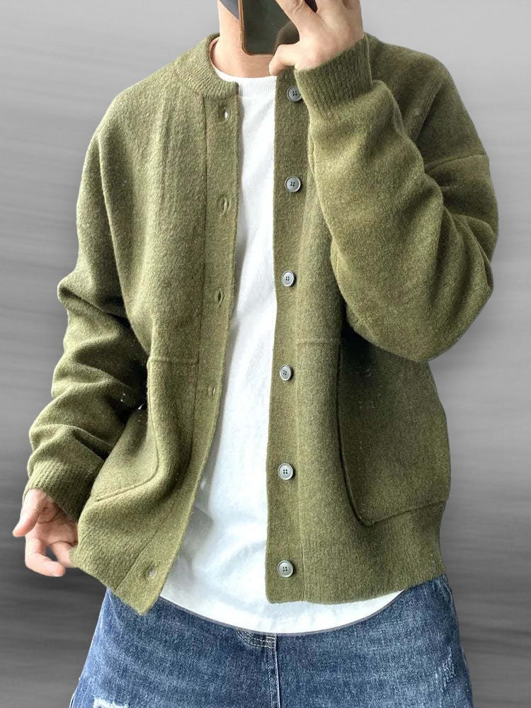 Strickjacke | Relaxed Fit | Taschen | Strickjacke mit Knopfleiste | Herrenstrickwaren-Grün-S-Chaps Herrenmode