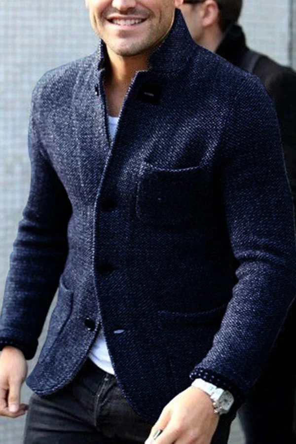 Strickjacke | Sakko | Schlanke Passform | Tweedjacke | Herrenbekleidung-Marineblau-S-Chaps Herrenmode