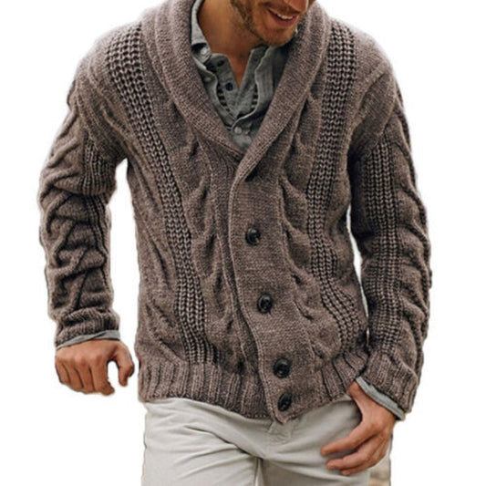 Strickjacke | Warm | Mit Knöpfen | Grob gestrickt | Herren-Strick-Braun-S-Chaps Herrenmode