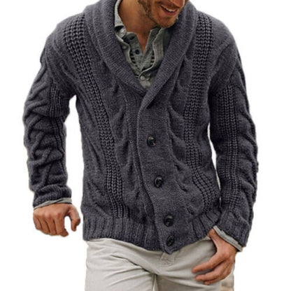 Strickjacke | Warm | Mit Knöpfen | Grob gestrickt | Herren-Strick-Dunkelgrau-S-Chaps Herrenmode