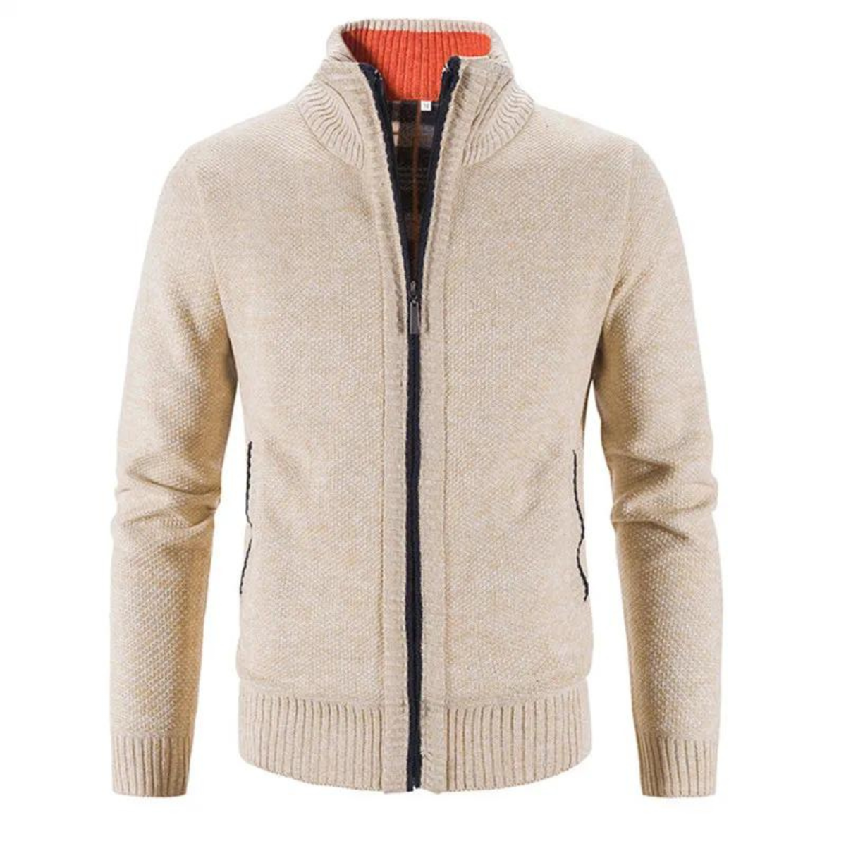 Strickjacke – Warme Herrenjacke mit Reißverschluss-Beige-M-Chaps Herrenmode