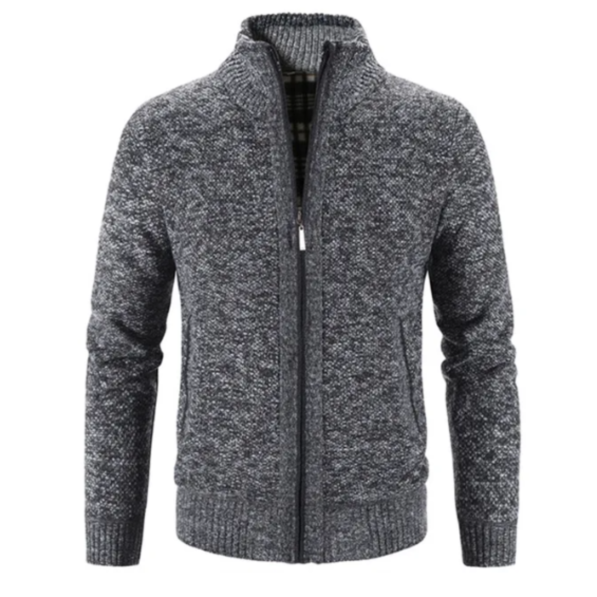 Strickjacke – Warme Herrenjacke mit Reißverschluss-Grau-M-Chaps Herrenmode