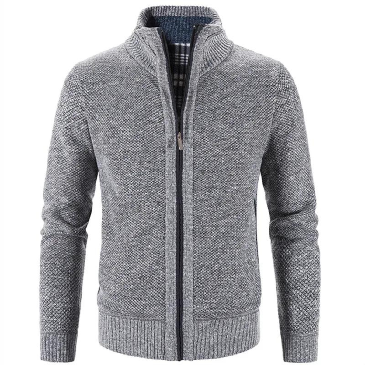 Strickjacke – Warme Herrenjacke mit Reißverschluss-Hellgrau-M-Chaps Herrenmode