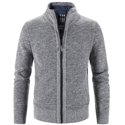 Strickjacke – Warme Herrenjacke mit Reißverschluss-Hellgrau-M-Chaps Herrenmode