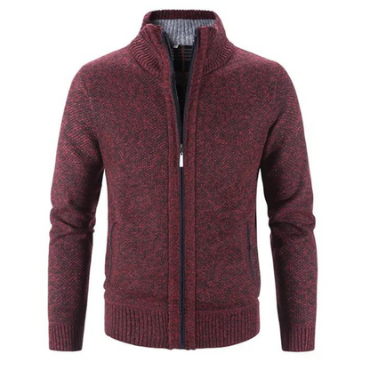 Strickjacke – Warme Herrenjacke mit Reißverschluss-Rot-M-Chaps Herrenmode