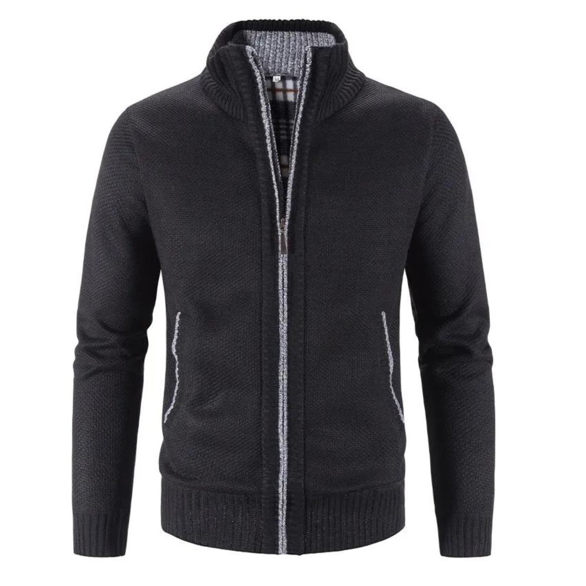 Strickjacke – Warme Herrenjacke mit Reißverschluss-Schwarz-M-Chaps Herrenmode