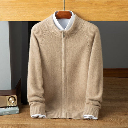 Strickjacke – Warme Strickjacke mit Reißverschluss für Männer-Beige-S-Chaps Herrenmode